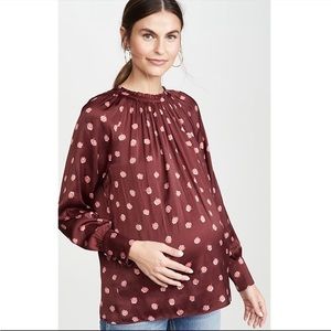 Hatch Burgundy Floral Maternity Blouse with Pink Dots